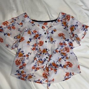 floral tie front top